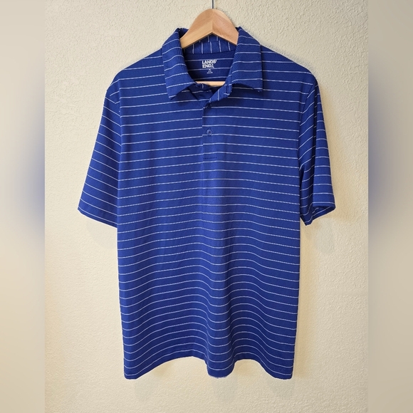 Land End Striped Polo Shirt Short Sleeve Rapid Dry Size Medium Blue - Picture 4 of 8